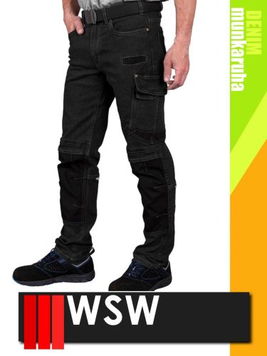 WSW MED DENIM BLACK technikai kevertszálas derekas farmer munkanadrág - munkaruha