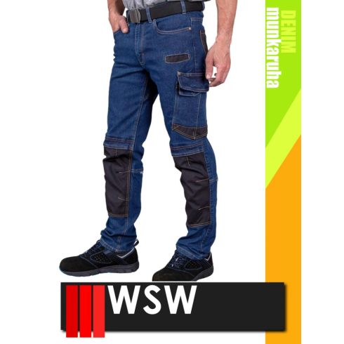 WSW MED DENIM NAVY technikai kevertszálas derekas farmer munkanadrág - munkaruha