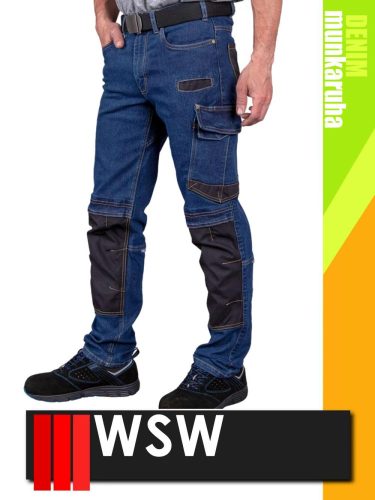 WSW MED DENIM NAVY technikai kevertszálas derekas farmer munkanadrág - munkaruha