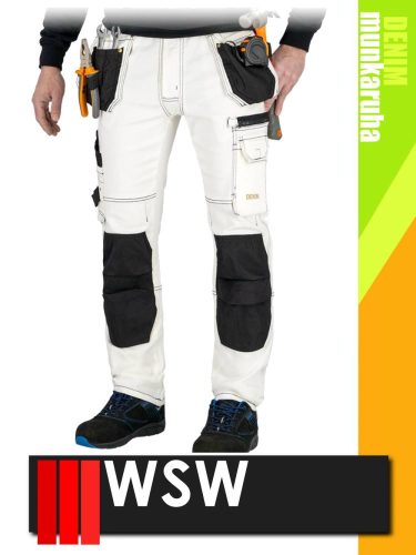 WSW MED DENIM WHITE technikai kevertszálas derekas farmer munkanadrág - munkaruha