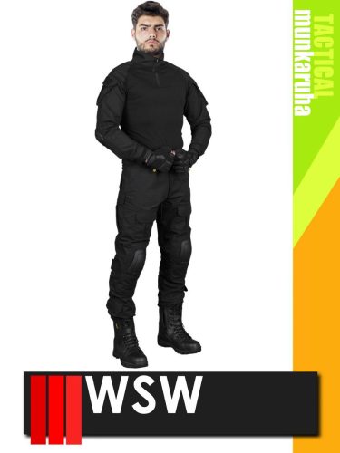WSW MED TACTICAL BLACK technikai kevertszálas felső és nadrág szett - munkaruha