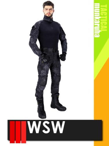 WSW MED TACTICAL BLACKCAMO technikai kevertszálas felső és nadrág szett - munkaruha