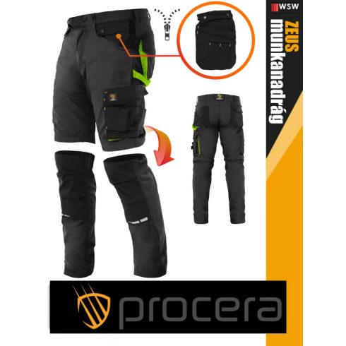 Procera ZEUS GRAY 2in1 rip-stop hasadásmentes levehető szárú rövid és slimfit deréknadrág - munkaruha